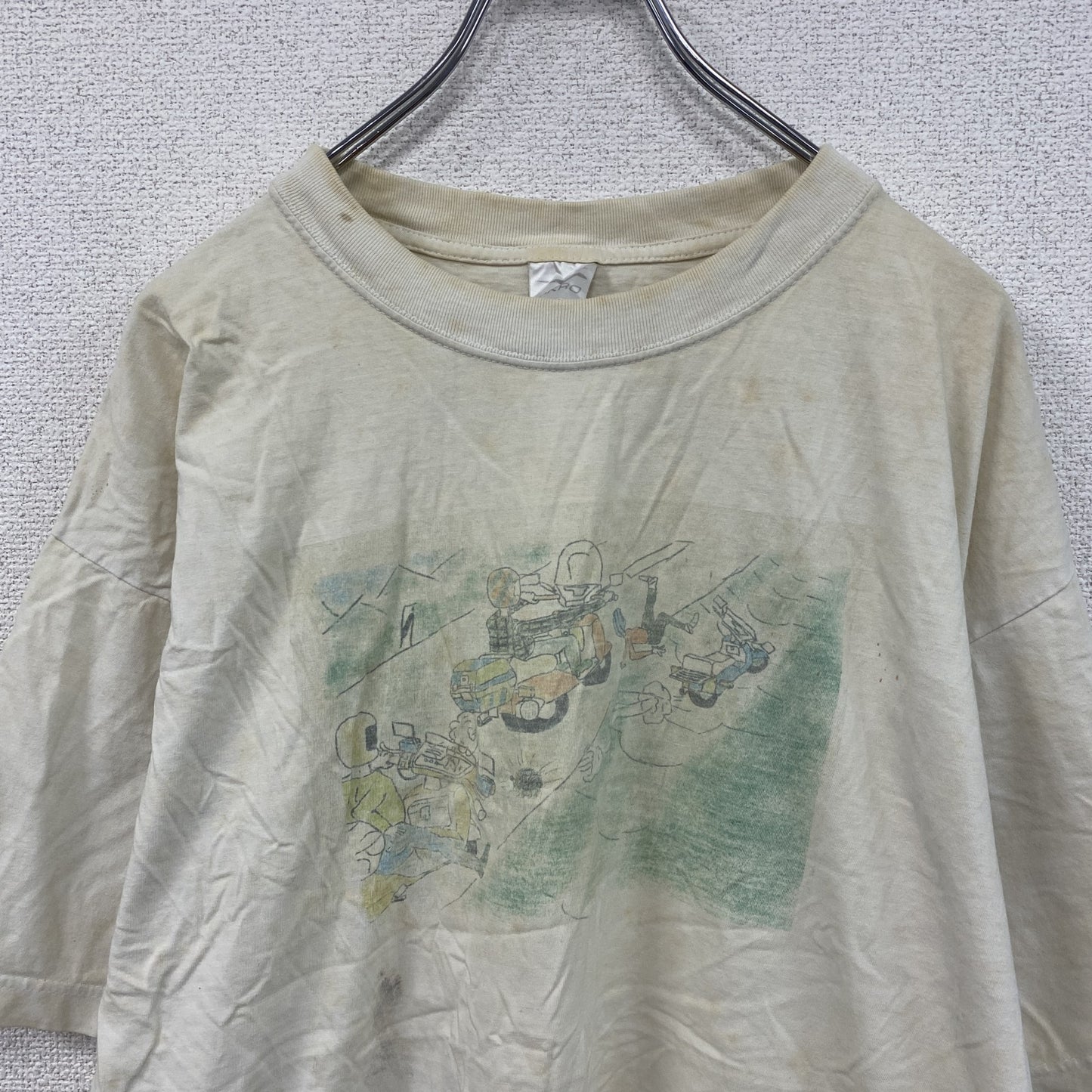 HAKRO　半袖プリントイラストTシャツ　両面プリント　アーチプリント　クルーネック　オフホワイト　XLサイズ