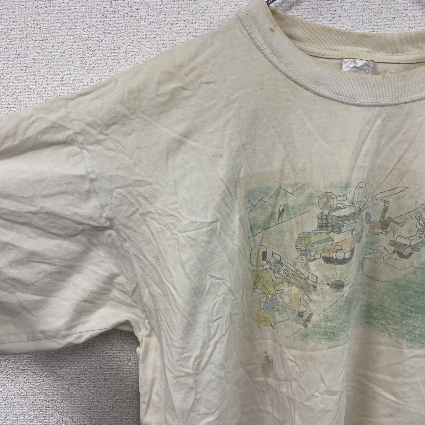HAKRO　半袖プリントイラストTシャツ　両面プリント　アーチプリント　クルーネック　オフホワイト　XLサイズ