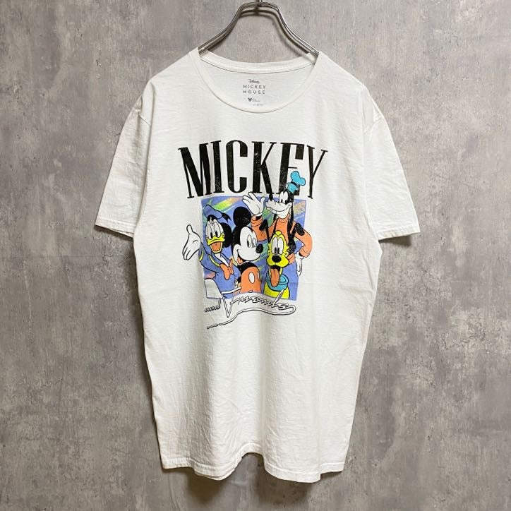 古着 used　Disney ディズニー　ミッキー　Mickey　半袖プリントＴシャツ　白　ホワイト　クルーネック　キャラクター