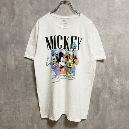 古着 used　Disney ディズニー　ミッキー　Mickey　半袖プリントＴシャツ　白　ホワイト　クルーネック　キャラクター