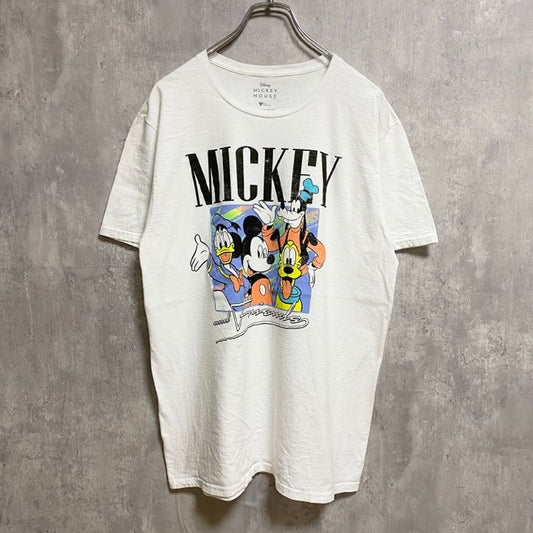 古着 used　Disney ディズニー　ミッキー　Mickey　半袖プリントＴシャツ　白　ホワイト　クルーネック　キャラクター