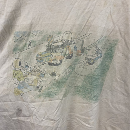 HAKRO　半袖プリントイラストTシャツ　両面プリント　アーチプリント　クルーネック　オフホワイト　XLサイズ