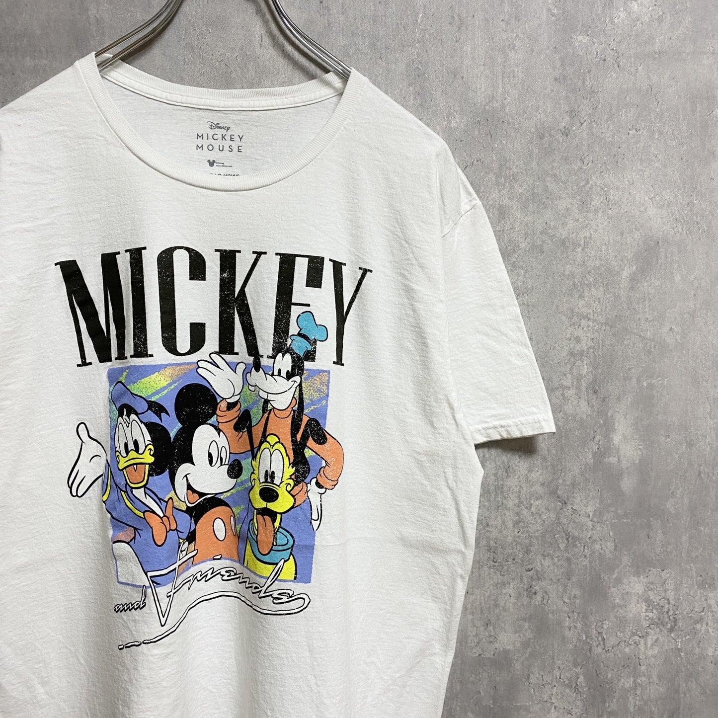 古着 used　Disney ディズニー　ミッキー　Mickey　半袖プリントＴシャツ　白　ホワイト　クルーネック　キャラクター