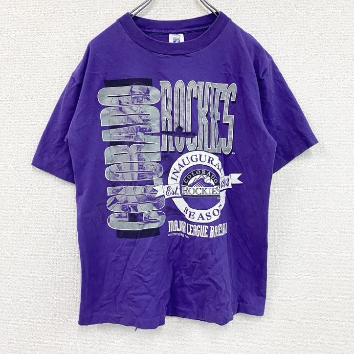～90s　LOGO7　ロッキーズ　半袖プリントTシャツ　ヴィンテージ　シングルステッチ　紫　パープル　Mサイズ