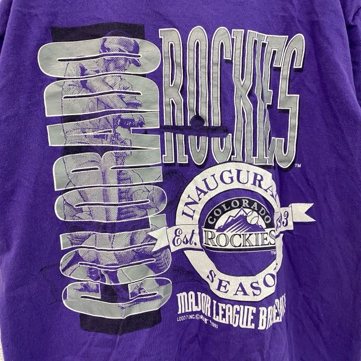 ～90s　LOGO7　ロッキーズ　半袖プリントTシャツ　ヴィンテージ　シングルステッチ　紫　パープル　Mサイズ