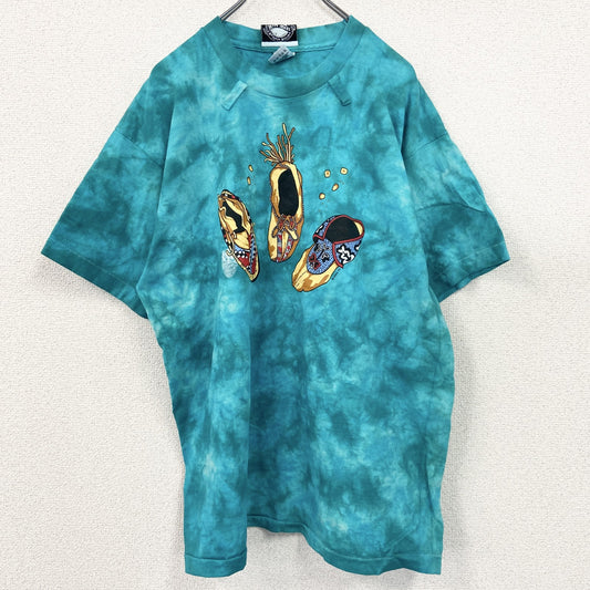 90s　wild west　半袖プリントTシャツ　ヴィンテージ　タイダイ　水色　エメラルドブルー　XLサイズ