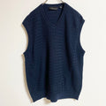 古着 used　GREG NORMAN　Vネックニットベスト　無地　コームコア　ネイビー　ビックシルエット　XXLLサイズ