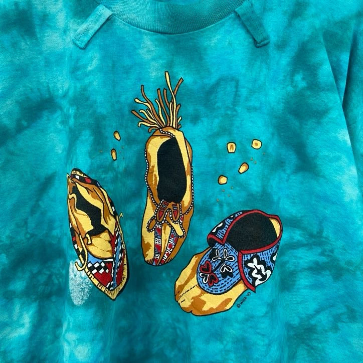 90s　wild west　半袖プリントTシャツ　ヴィンテージ　タイダイ　水色　エメラルドブルー　XLサイズ