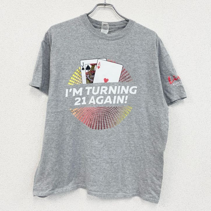 GILDAN　ギルダン　半袖両面プリントTシャツ　トランプ　スート　両面プリント　灰色　グレー　XLサイズ