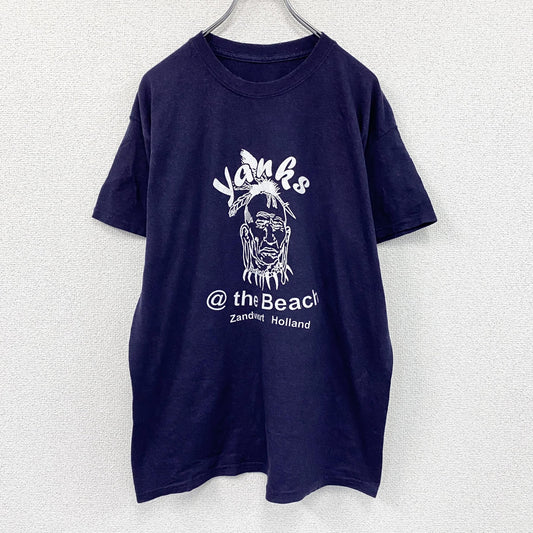 Yanks Indian Club　半袖プリントTシャツ　インディアン　両面プリント　紺　ネイビー