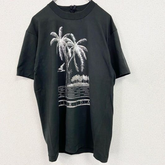 ～90s　半袖プリントTシャツ　ヤシの木　ヴィンテージ　シングルステッチ　バックジップデザイン　黒　ブラック