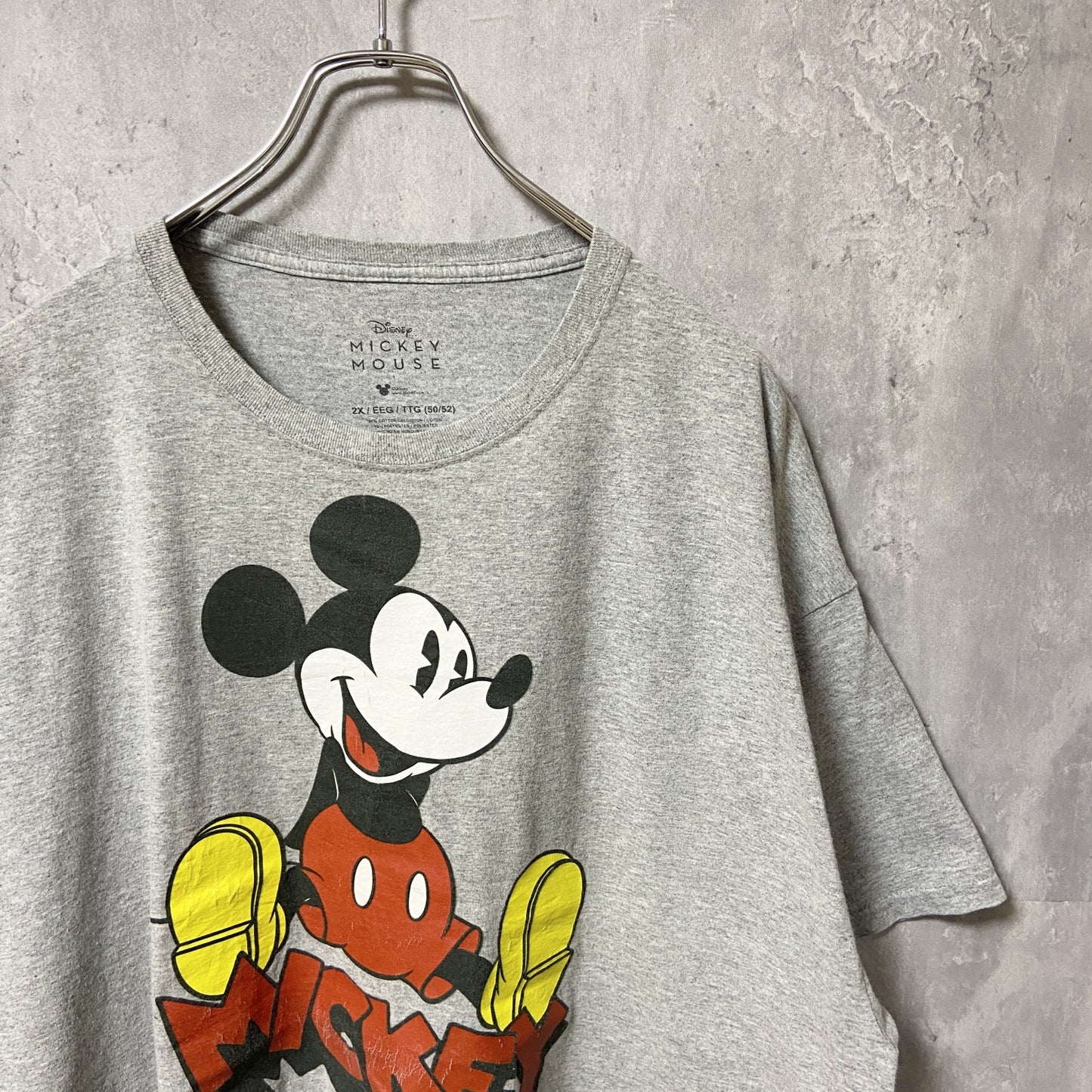 古着 used　Disney　ディズニー　ミッキー　Mickey Mouse　半袖プリントTシャツ　グレー　オーバーサイズ