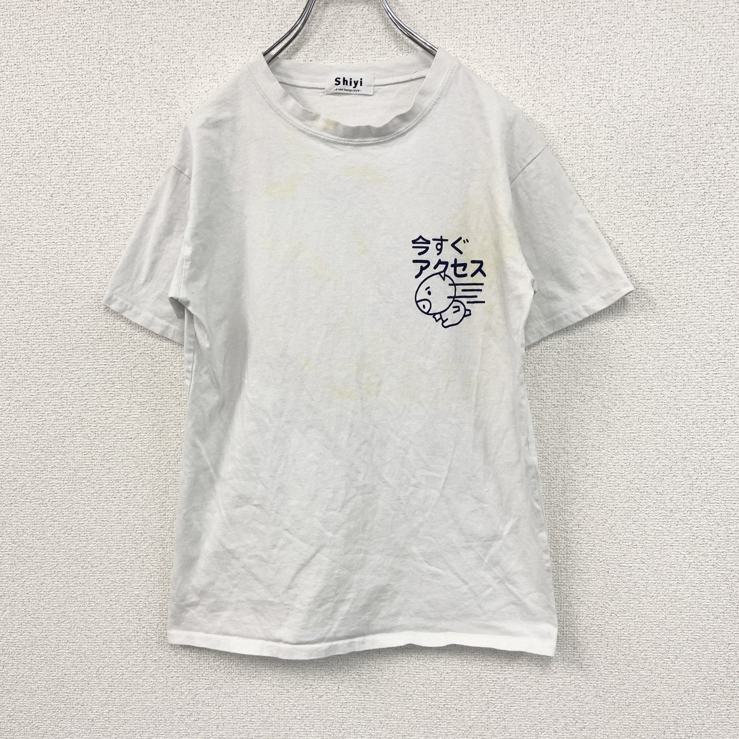 Shiyi　半袖プリントTシャツ　豚　キャラT　白　ホワイト