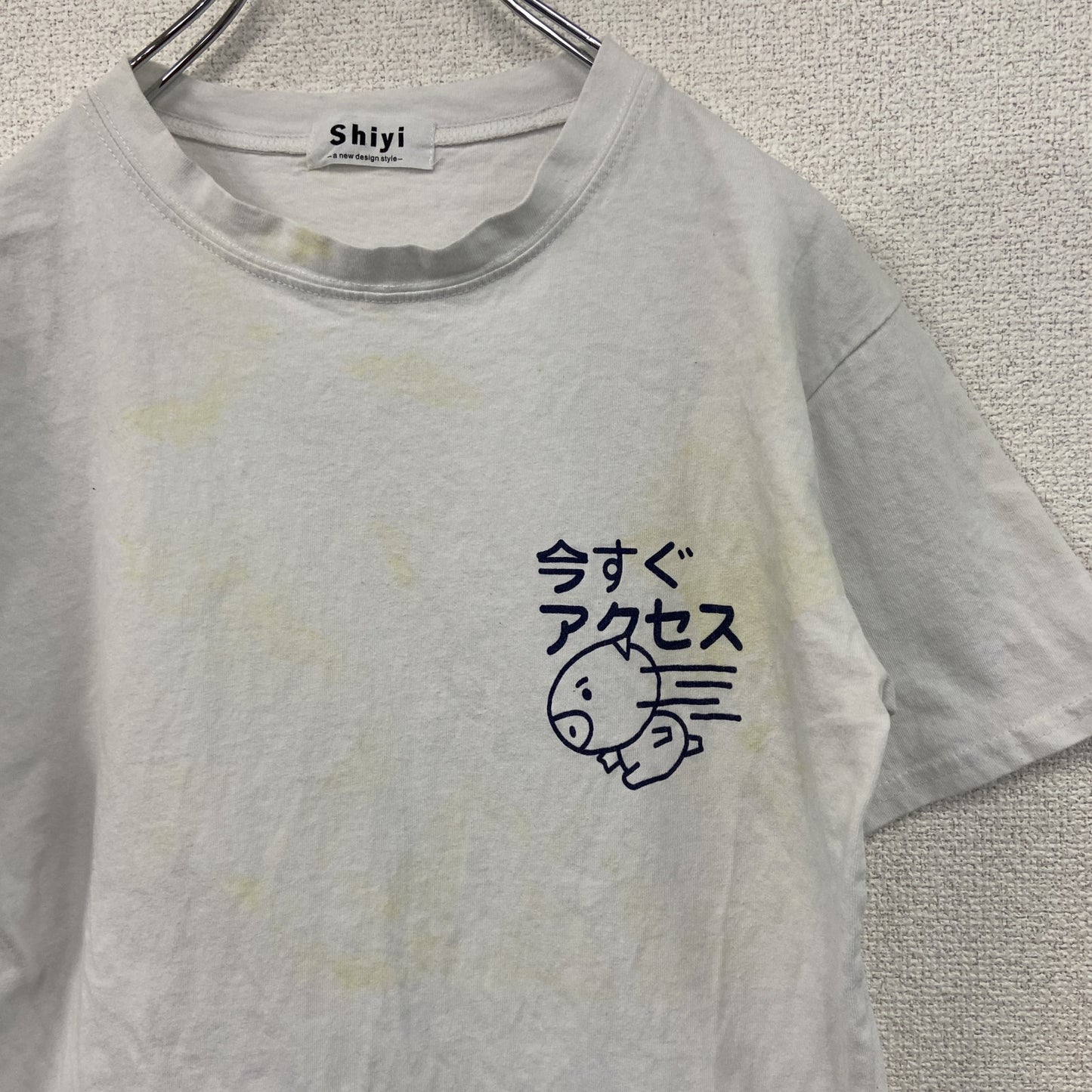 Shiyi　半袖プリントTシャツ　豚　キャラT　白　ホワイト