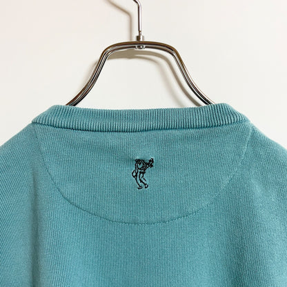 古着 used　ASHWORTH　Vネックニットベスト　セーター　ワンポイント刺繍　ノームコア　水色　XLサイズ