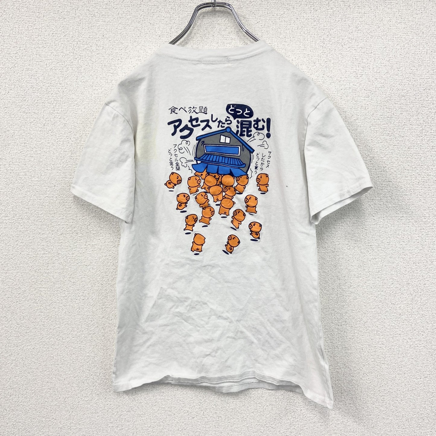 Shiyi　半袖プリントTシャツ　豚　キャラT　白　ホワイト