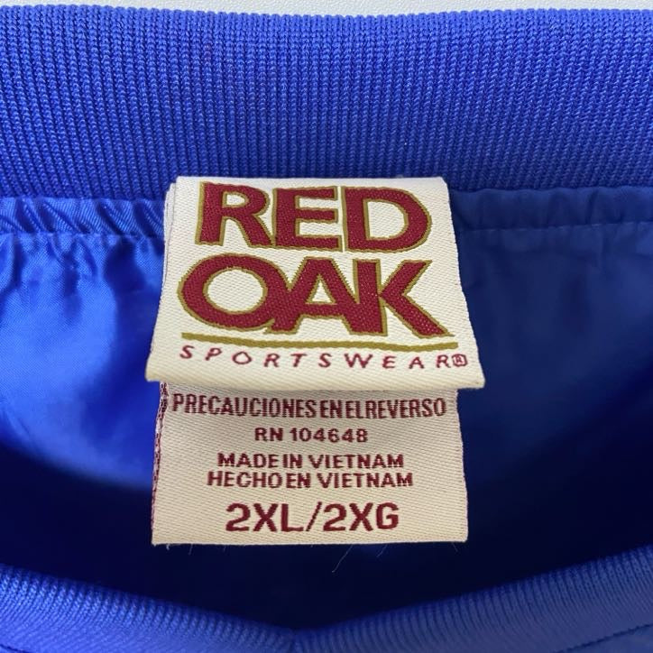 古着 used　REDOAK　長袖ナイロンプルオーバー　カレッジロゴ　青　ブルー　Vネック　ビックシルエット　XXLサイズ