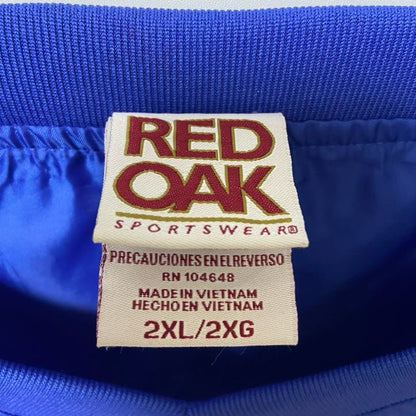 古着 used　REDOAK　長袖ナイロンプルオーバー　カレッジロゴ　青　ブルー　Vネック　ビックシルエット　XXLサイズ