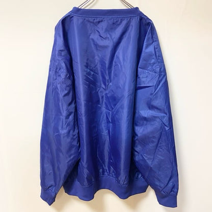古着 used　REDOAK　長袖ナイロンプルオーバー　カレッジロゴ　青　ブルー　Vネック　ビックシルエット　XXLサイズ