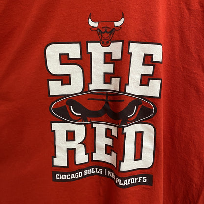 古着 used　GILDAN　ギルダン　半袖プリントTシャツ　シカゴブルズ　NBA　バスケットボール　赤　レッド　XLサイズ