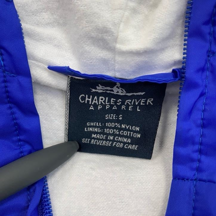 ～00s　CHARLES RIVER　アノラックパーカー　刺繍ロゴ　ラグランスリーブ　ヴィンテージ　青　ブルー　Sサイズ