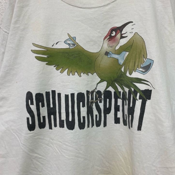 半袖Tシャツ　SCHLUCKSPECHT　アルコール　キツツキ　鳥　白　ホワイト　
