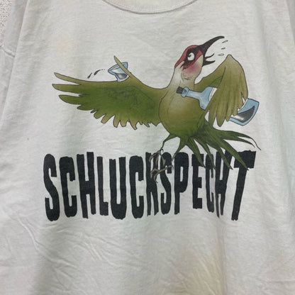 半袖Tシャツ　SCHLUCKSPECHT　アルコール　キツツキ　鳥　白　ホワイト　
