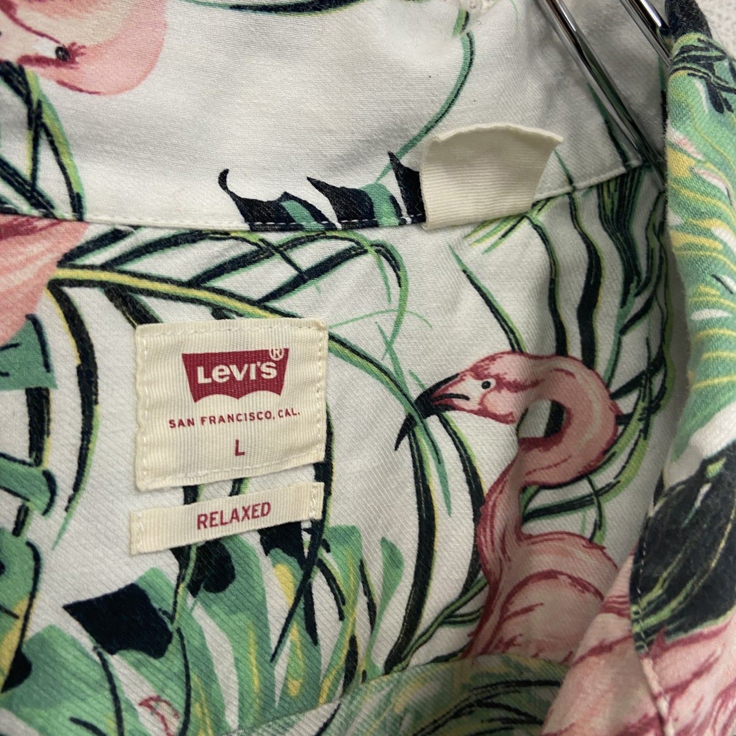 Levi’s　リーバイス　半袖シャツ　フラミンゴ　総柄　白　ホワイト　Lサイズ