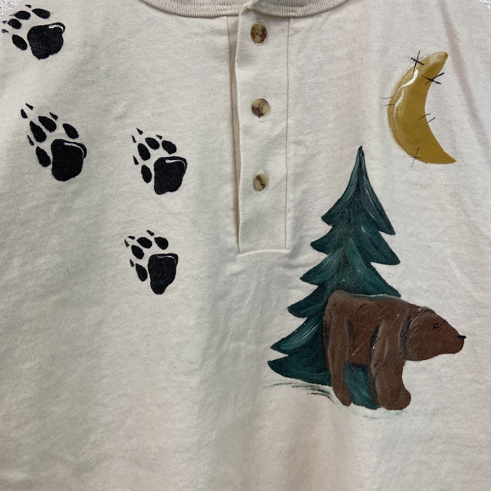 90s　cotton deluxe　半袖プリントTシャツ　シングルステッチ　クマ　アイボリー　バイカラー　Mサイズ