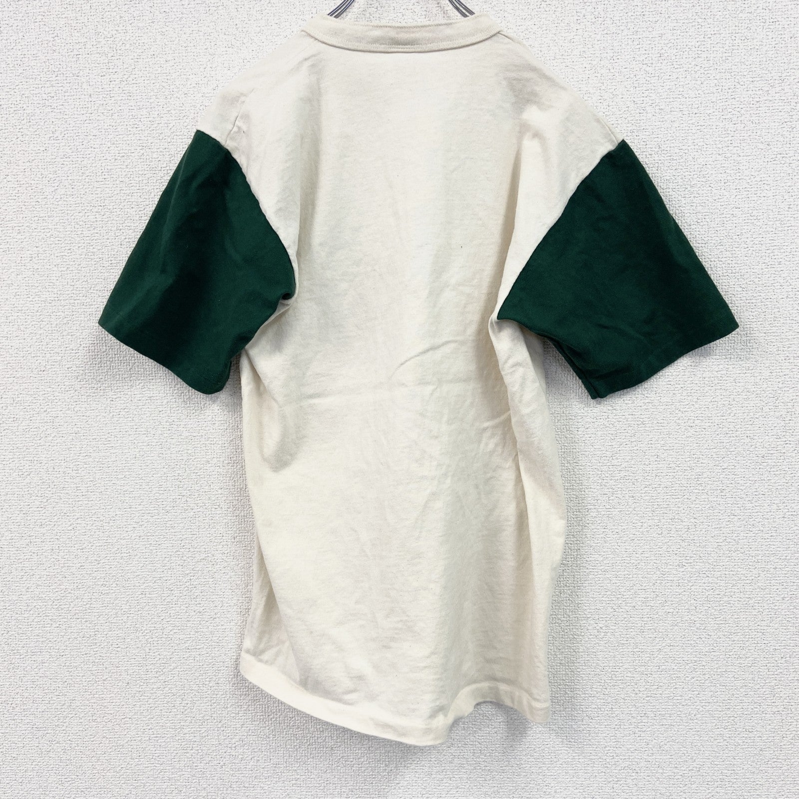 90s　cotton deluxe　半袖プリントTシャツ　シングルステッチ　クマ　アイボリー　バイカラー　Mサイズ