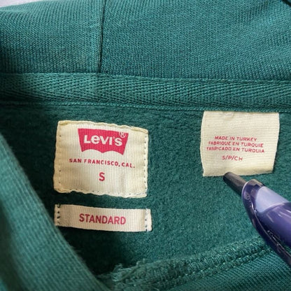 古着 used LEVI'Sリーバイス 長袖ロゴプリントプルオーバーパーカー フーディー レトロデザイン グリーン Sサイズ
