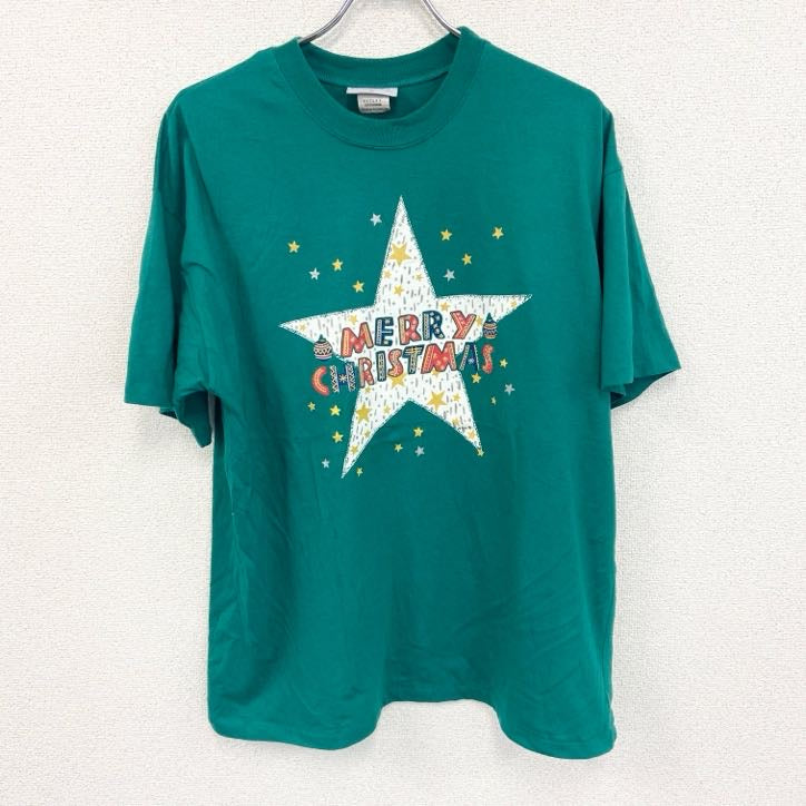 ～90s　Katies　半袖プリントTシャツ　ヴィンテージ　シングルステッチ　クリスマス　緑　グリーン　16サイズ