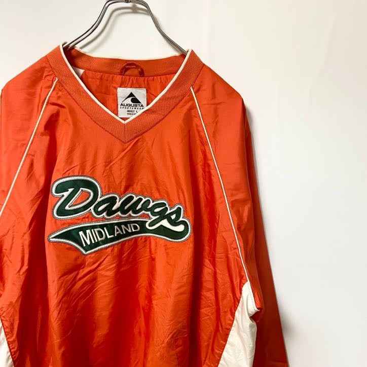 古着 used　AUGUSTA オーガスタ　長袖ナイロンプルオーバー　Vネック　ワッペン　オレンジ　Lサイズ