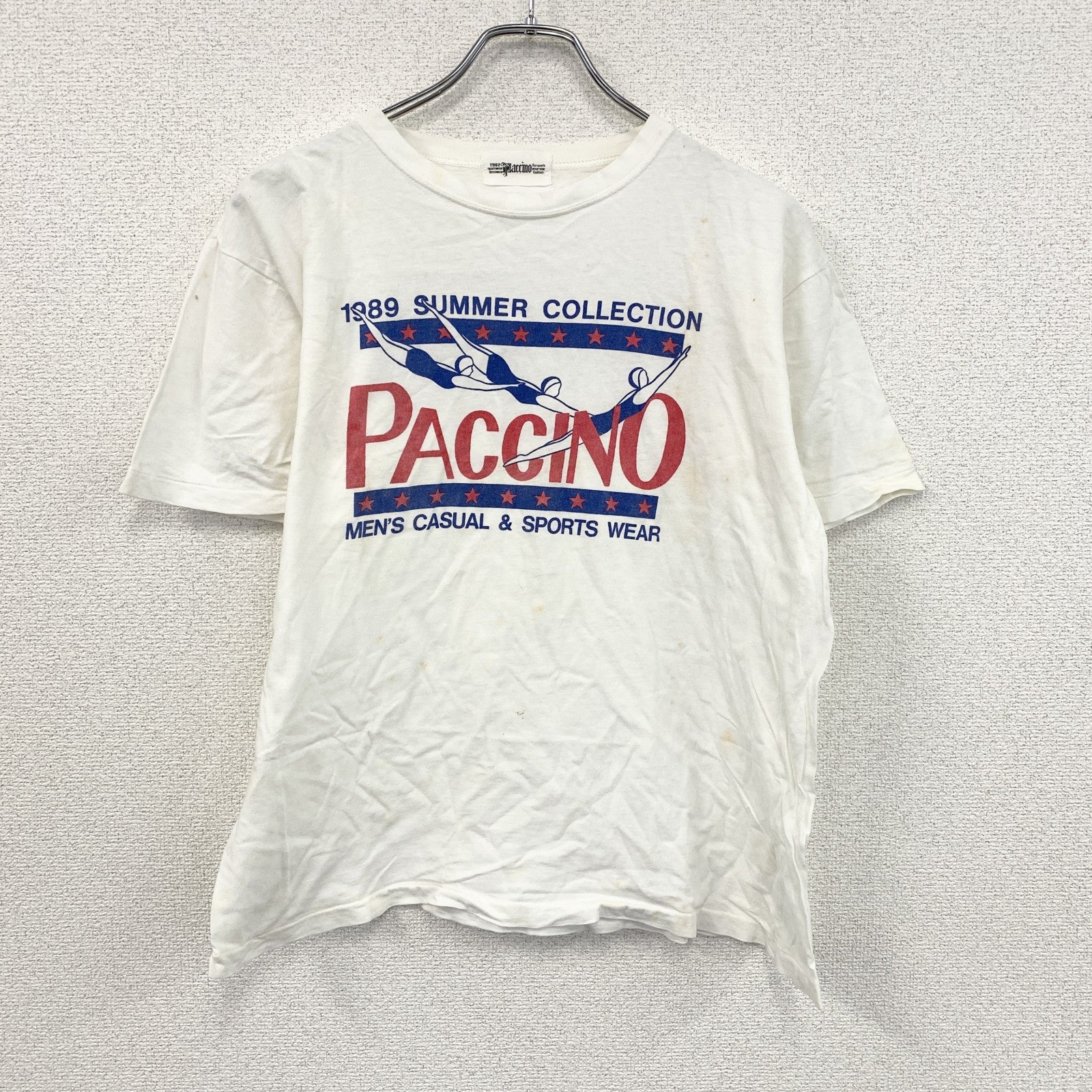 80s　PACCINO　パッチーノ　半袖プリントTシャツ　シングルステッチ　ヴィンテージ　白　ホワイト　