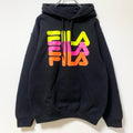 FILA　フィラ　スウェットパーカー/フーディー　デカロゴ　3連プリント　スポーツミックス　ビッグシルエット　黒　ブラック　Ｓサイズ