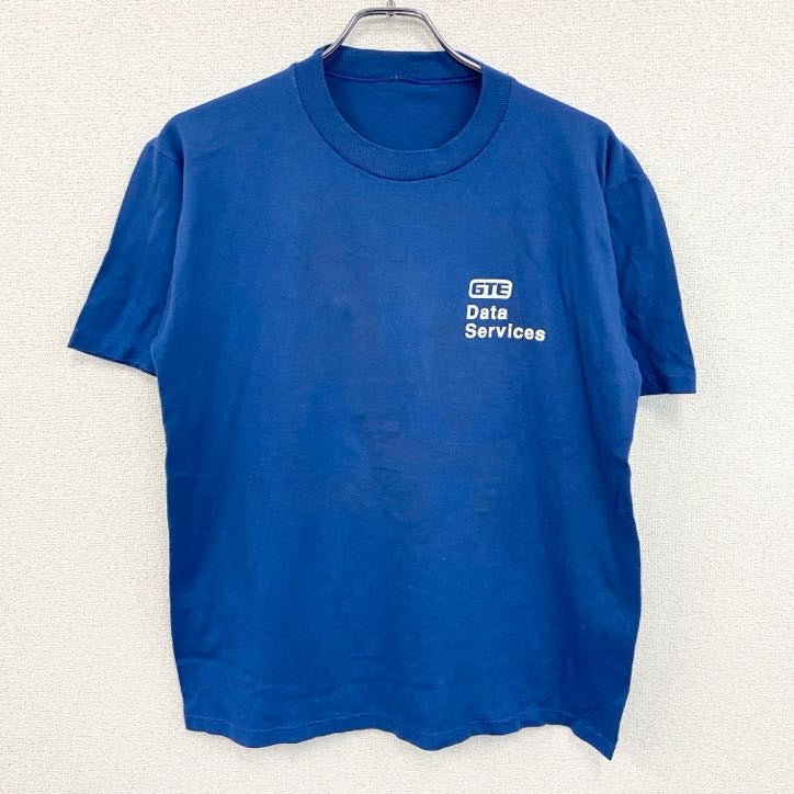 80s～　半袖両面プリントTシャツ　ヴィンテージ　シングルステッチ　青　ブルー