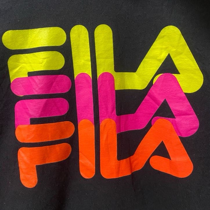 FILA　フィラ　スウェットパーカー/フーディー　デカロゴ　3連プリント　スポーツミックス　ビッグシルエット　黒　ブラック　Ｓサイズ