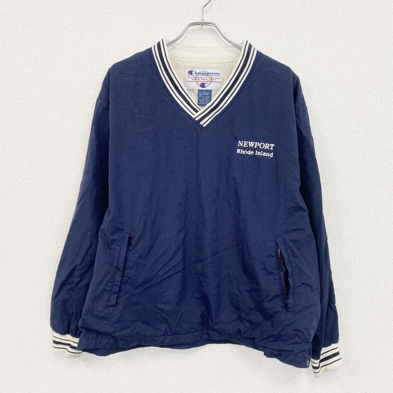 90s　Champion　チャンピオン　プルオーバーナイロンジャケット　ヴィンテージ　紺　ネイビー　Mサイズ