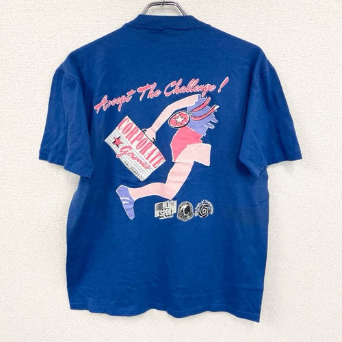 80s～　半袖両面プリントTシャツ　ヴィンテージ　シングルステッチ　青　ブルー