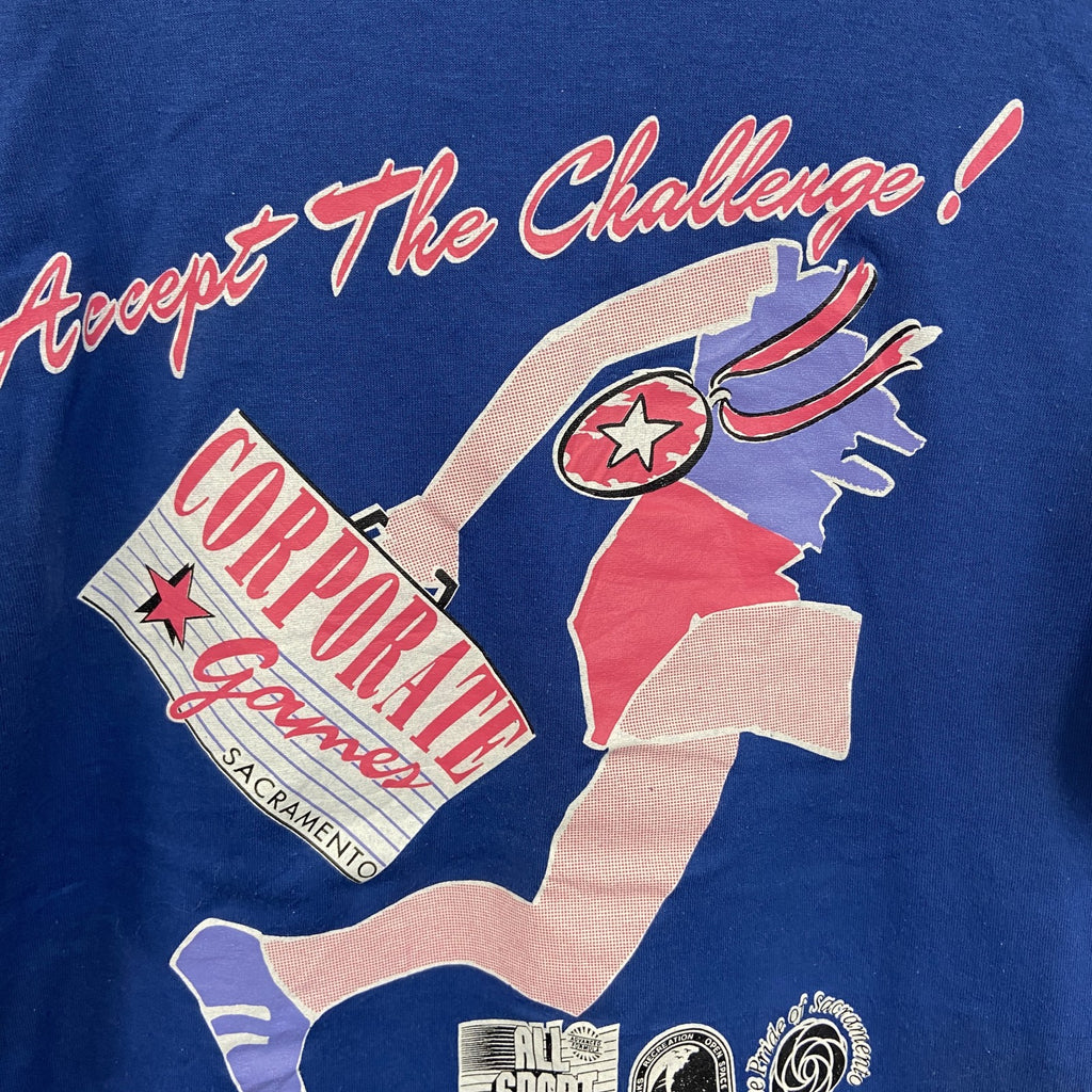 80s～　半袖両面プリントTシャツ　ヴィンテージ　シングルステッチ　青　ブルー