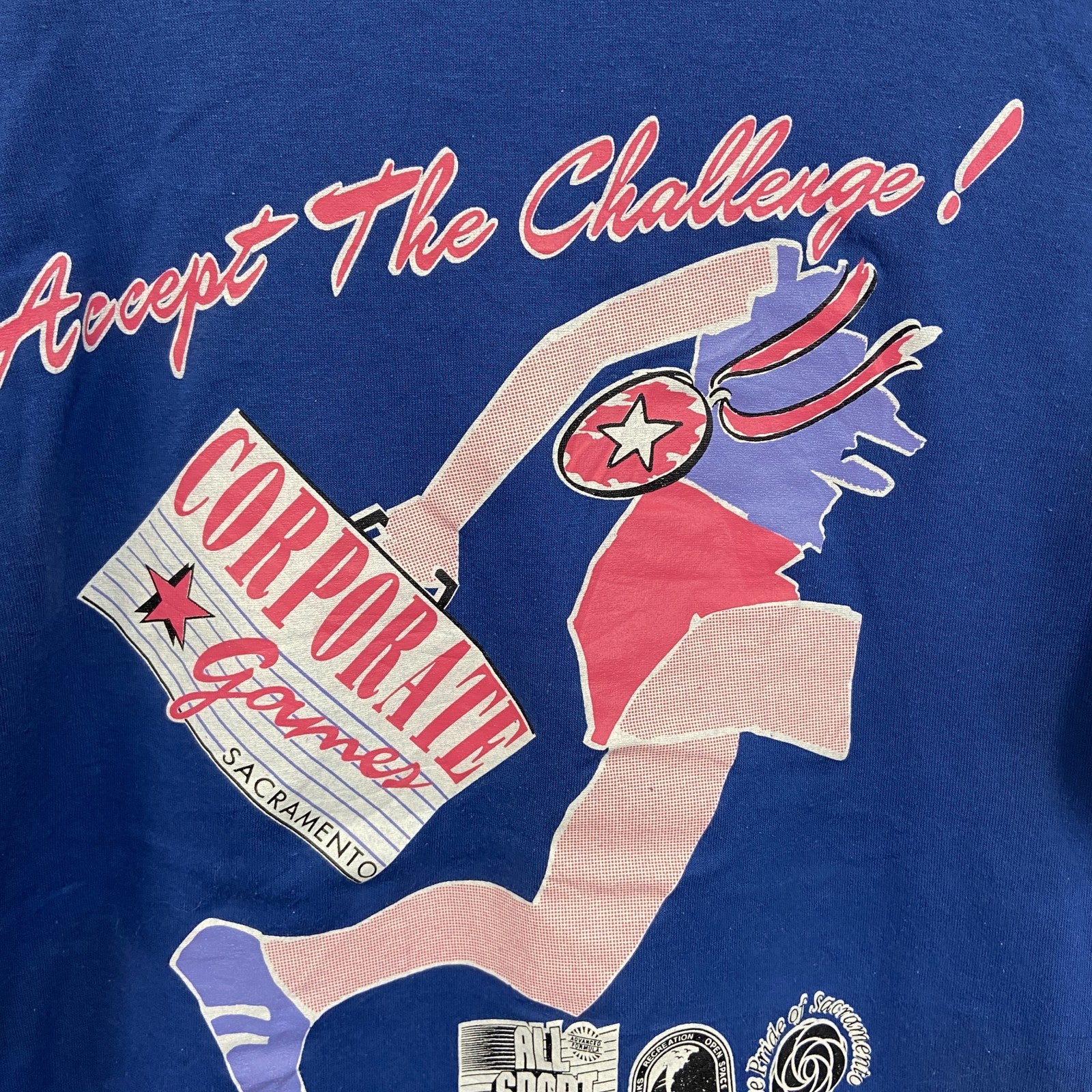 80s～　半袖両面プリントTシャツ　ヴィンテージ　シングルステッチ　青　ブルー
