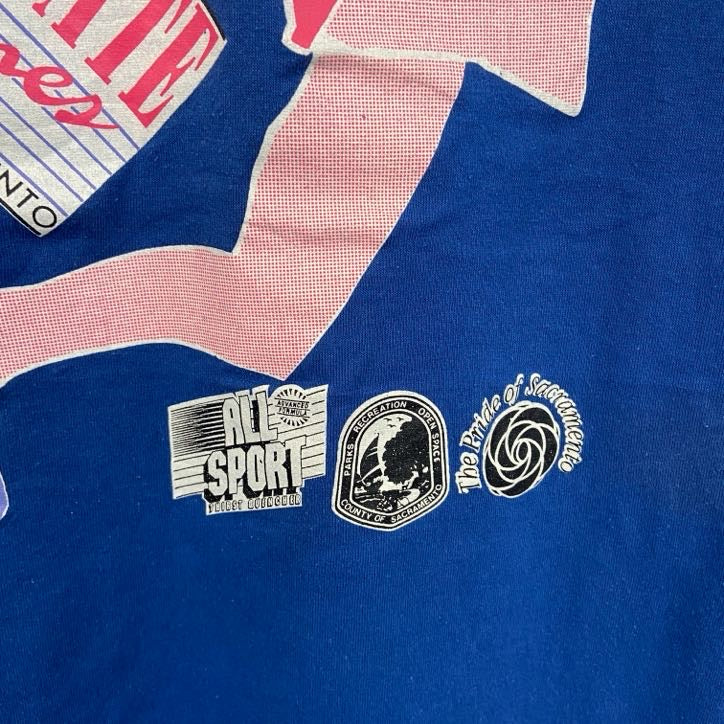 80s～　半袖両面プリントTシャツ　ヴィンテージ　シングルステッチ　青　ブルー