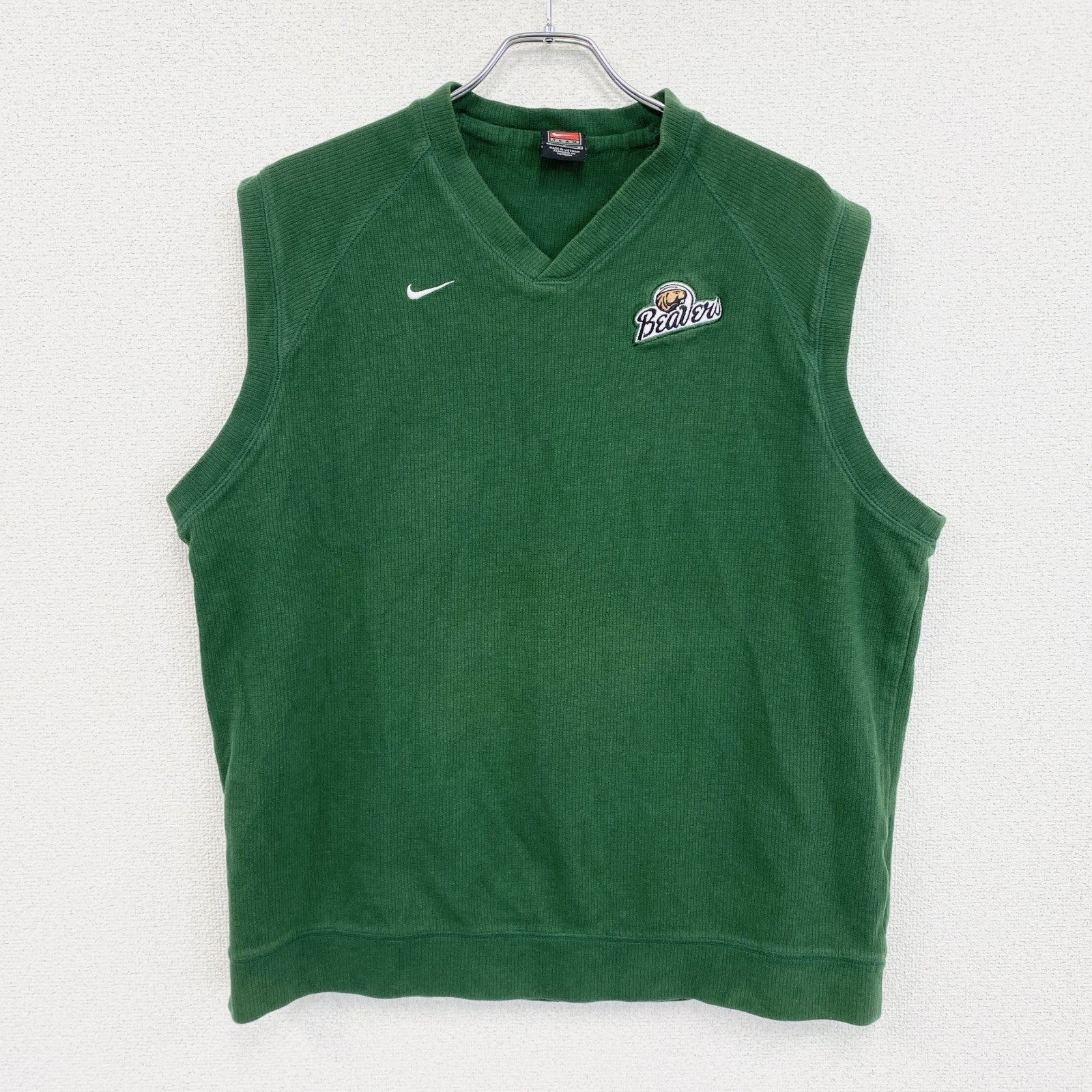90s　NIKE　ナイキ　Vネックコットンニットベスト　ヴィンテージ　緑　グリーン　Lサイズ