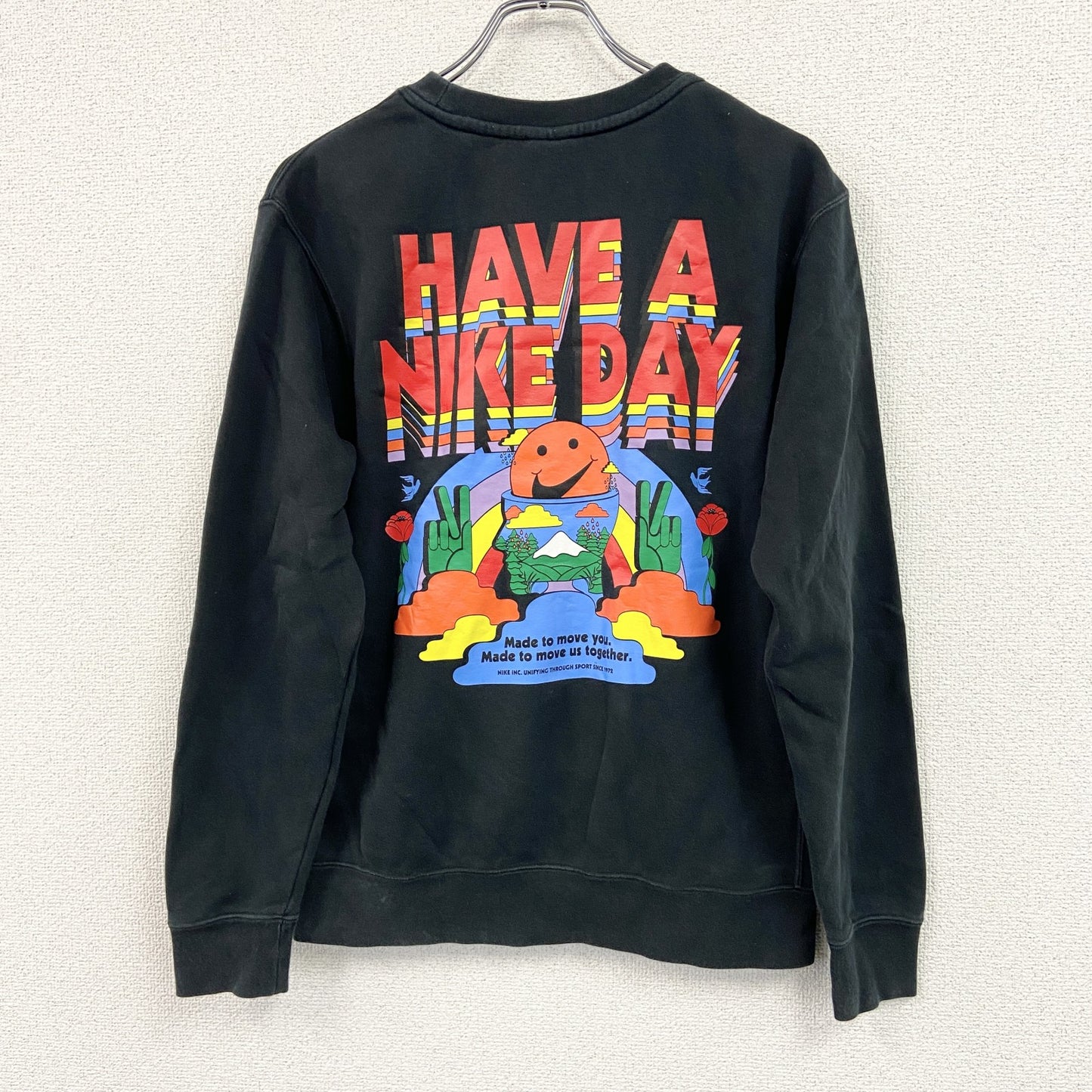 NIKE　ナイキ　スウェット/トレーナー Have A Nike Day　スマイリーフェイス　レインボーカラー　ブラック　Sサイズ