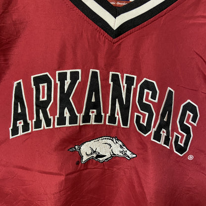 古着 used　Cadre　長袖ナイロンプルオーバー　NCAA　ARKANSAS　ワッペン　Vネック　ビックシルエット　XLサイズ