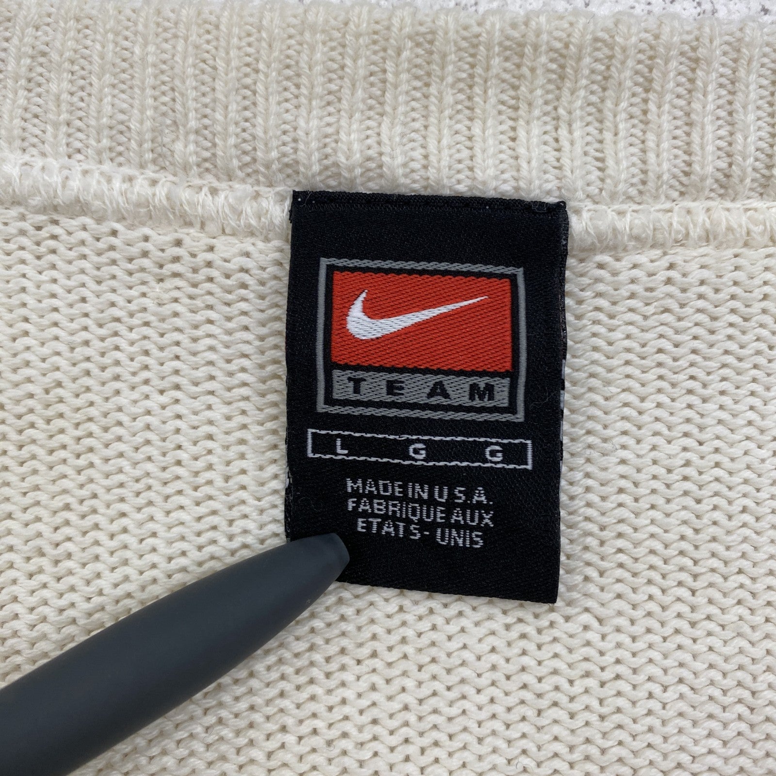 90s　NIKE　ナイキ　Vネックコットンニットセーター　ヴィンテージ　白　ホワイト　Lサイズ