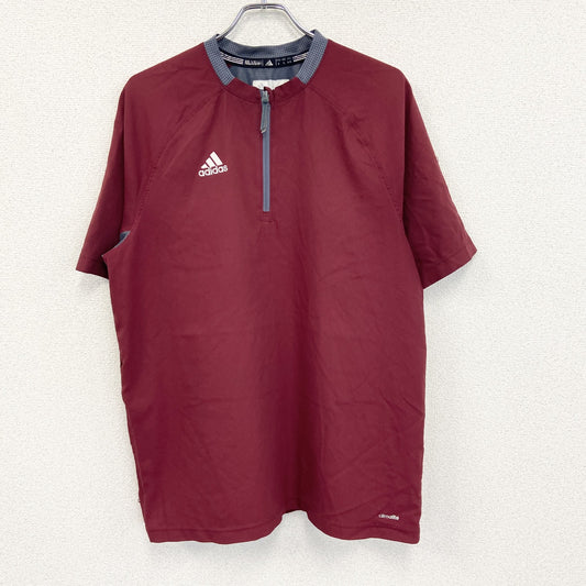 adidas　アディダス　半袖ハーフジップTシャツ　ワンポイント　赤　レッド　バイカラー　Lサイズ
