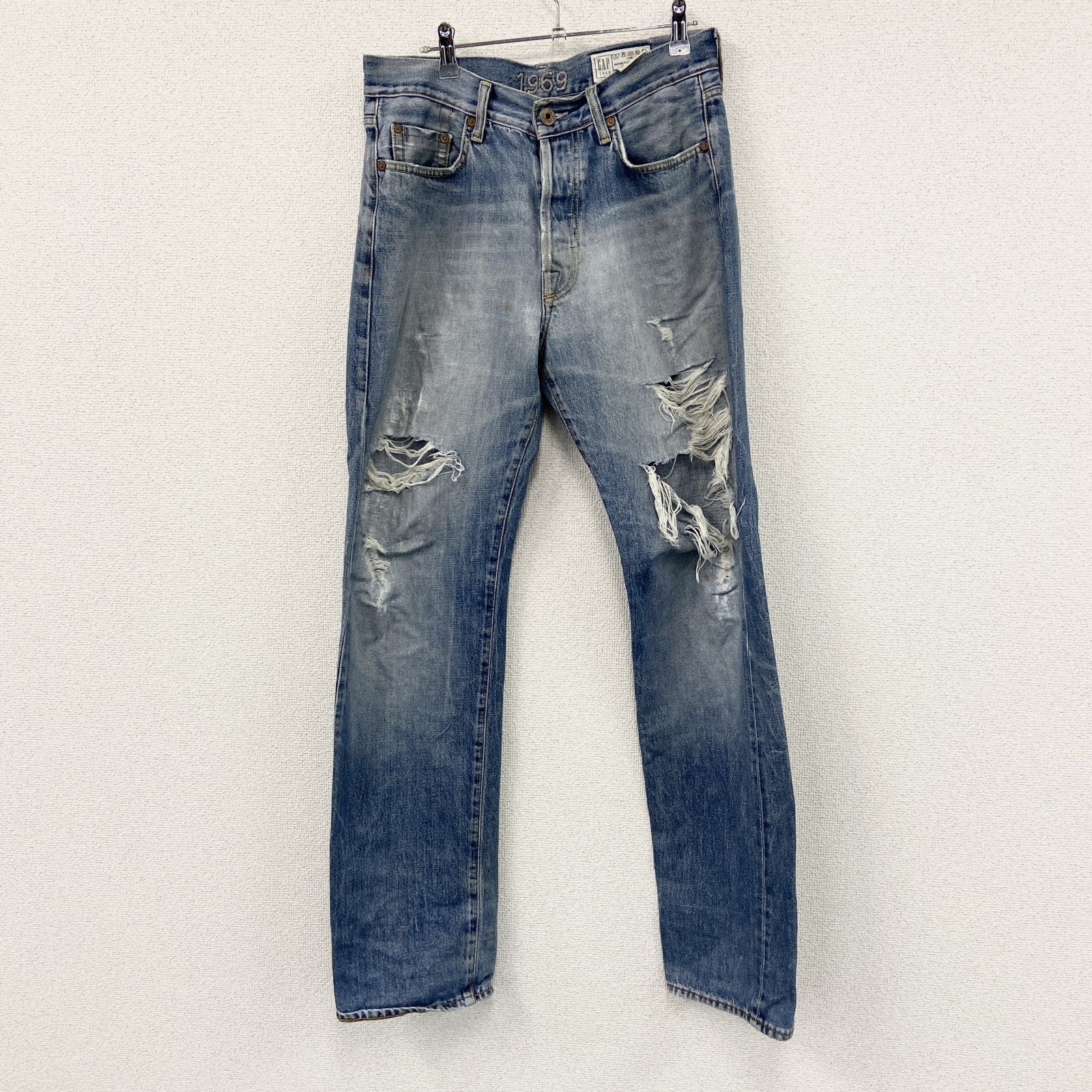GAP　ギャップ　ダメージデニムパンツ/ジーンズ　縦落ち　ボタンフライ　インディゴ　W33サイズ