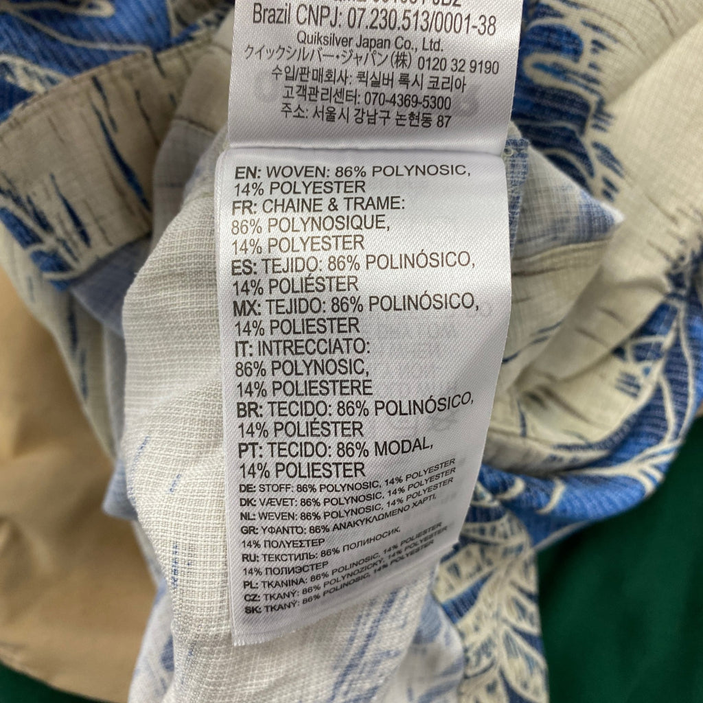 Quiksilver　クイックシルバー　半袖アロハシャツ　総柄　ホワイト　ブルー　Mサイズ