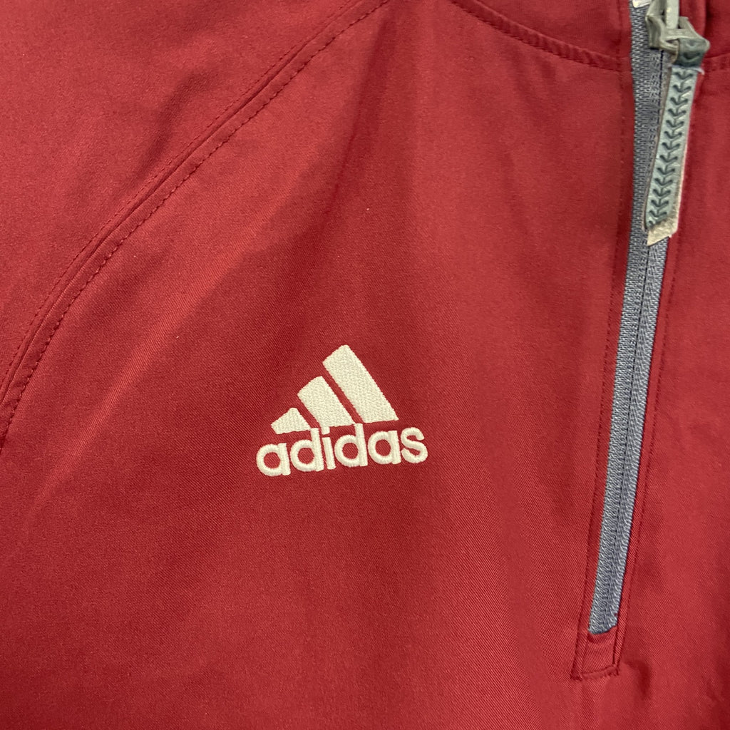 adidas　アディダス　半袖ハーフジップTシャツ　ワンポイント　赤　レッド　バイカラー　Lサイズ